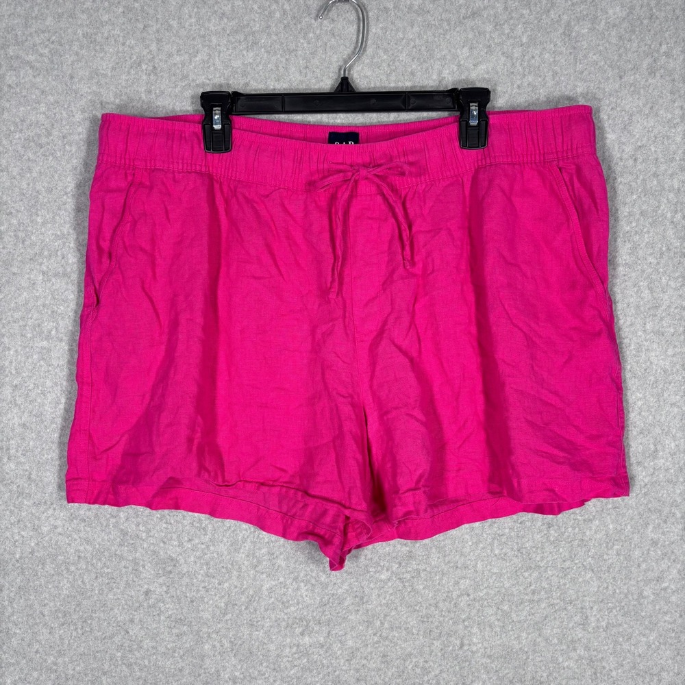 GAP Linen Pull On Shorts XXL Pink Drawstring Elastic Waist Pocket Classic Casual